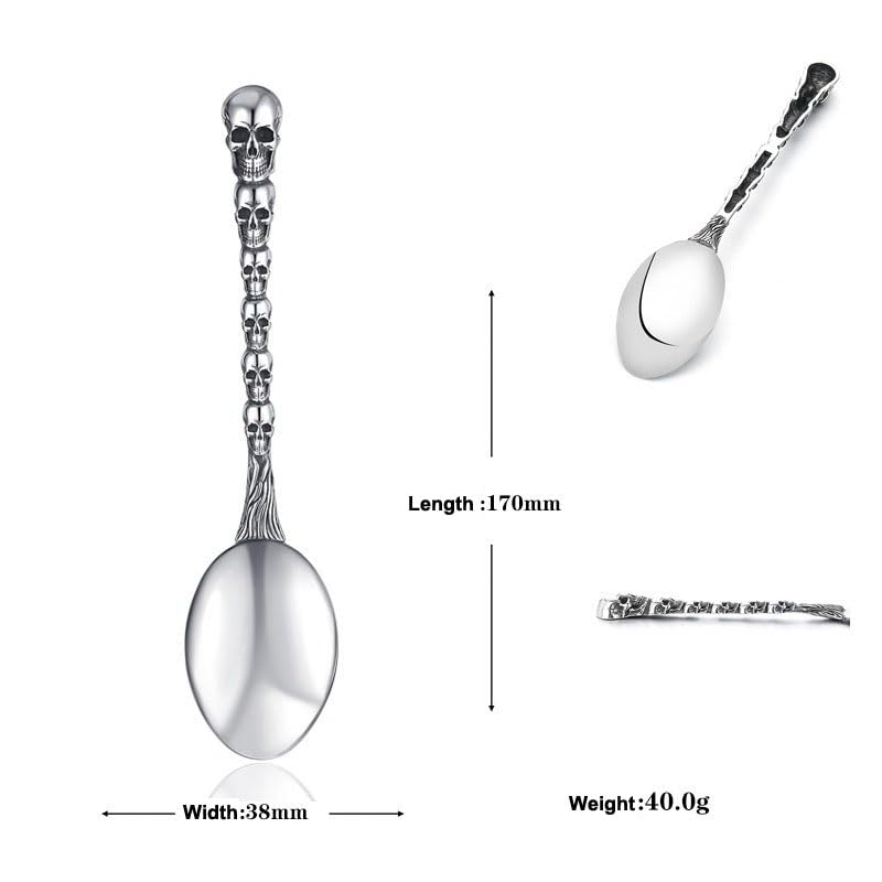 Skull Motif Serving Set - Stainless Steel Fork and Spoon for Halloween & Gothic Decor