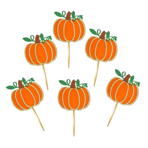 Fall Pumpkin Cupcake Toppers - 12 Glitter Pumpkin Party Decorations