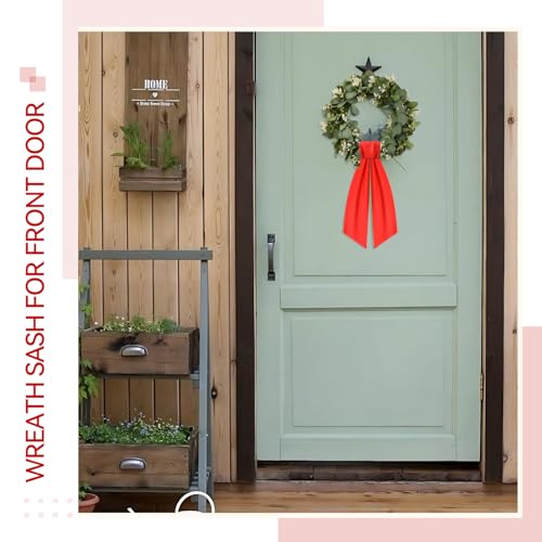 Red Wreath Sash for Front Door - 2 Pack Linen Ribbon Bow for Decor & Events - Variation: Red