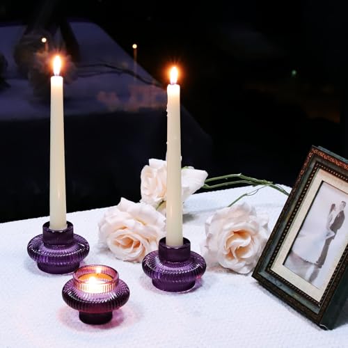 Purple Taper Candle Holders Set of 6 - Halloween Thanksgiving Party Decor Variation of Purple / 6