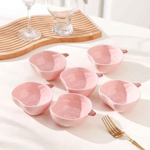 Pink Pumpkin Ceramic Ramekins Set of 6 - 4.5 Inch, 6 Oz Mini Bowls for Baking & Serving