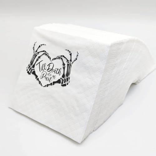 Funny Gothic Skeleton Cocktail Napkins - Till Death Do Us Part, 100 Pack