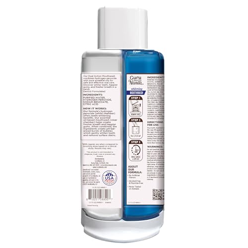 GuruNanda Teeth Whitening Dual Barrel Oxyburst Mouthwash - Alcohol & Fluoride Free, Hydrogen Peroxide to Promote Whiter Teeth - Wild Mint - 32 Fl Oz