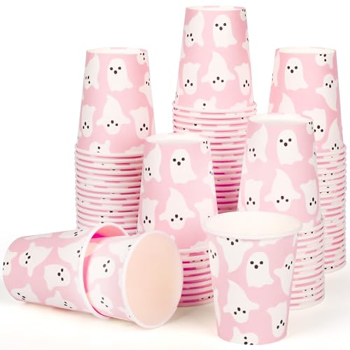 Halloween Ghost Paper Cups 9oz Pink Ghost Party Supplies 100 Pack