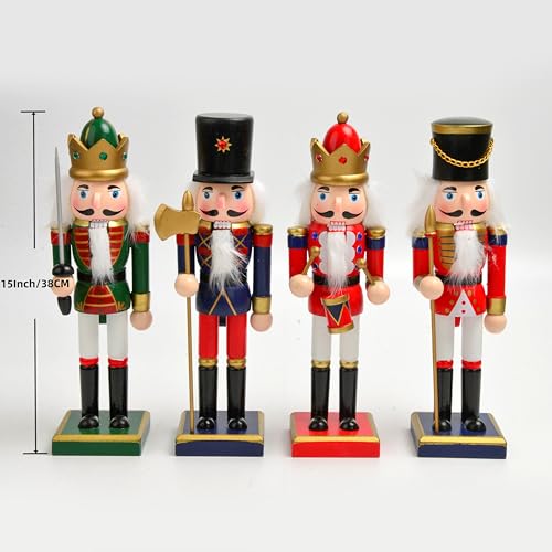 15 Inch Nutcracker Christmas Decorations Set - Hand-Painted Wooden Holiday Figures - Variation: 15in-A4