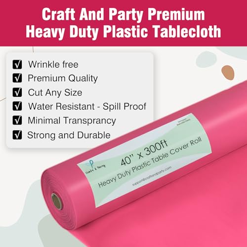 Fuchsia Plastic Table Cover Roll 40 Inch x 300 Feet Disposable Rectangular Tablecloth - Colorful Party Table Decor