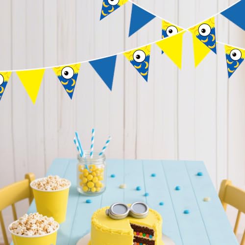 Yellow & Blue Cartoon Party Flags Banner - Big Eyes Banana Flags for Birthday & Events - 36pcs, 10M