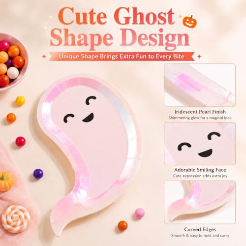 Ghost-Shaped Disposable Paper Plates for Halloween Party - 40 Pack