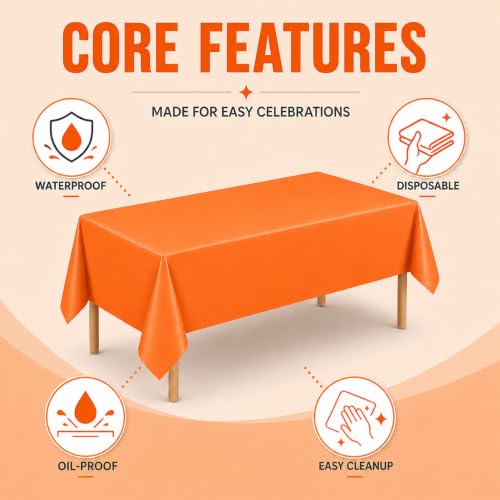Orange Disposable Table Covers 2 Pack 54x108 Inches for Fall Parties - Variation: Orange / 2 Pack