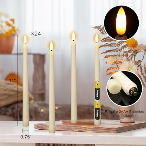 4 Pack Ivory Flameless Taper Candles - Battery Operated Flickering LED Candlesticks