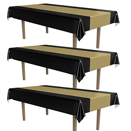 Black & Gold Striped Table Cover - 3 Pack for Party & Graduation Events