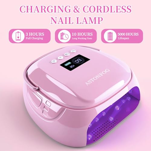 Purple UV LED Nail Lamp for Gel Polish - Cordless Rechargeable 126W with Auto Sensor & 4 Timers