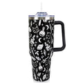 40oz Gothic Travel Tumbler with Handle & Straw - Halloween Gift, Black & Goth Variation