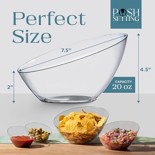 Clear Angled Plastic Serving Bowls 20oz Set of 5 - Medium for Parties