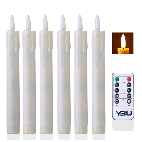 Flameless Taper Candles with Remote Control - 7 Inch LED Flickering Candle Sticks for Holiday Decor, 6 Pack