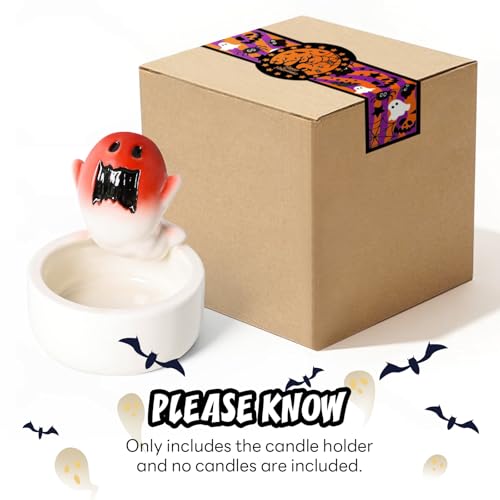 Halloween Ghost Ceramic Candle Holder - Style 2, Scary Cute Tealight Decor