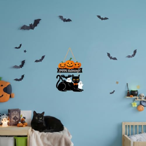Halloween Ghost Wood Door Sign - Spooky Wreath Wall Decor - Sivgrrme