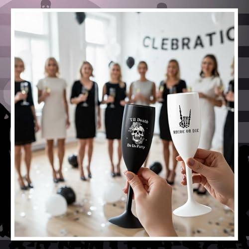 Horror Skeleton Bride or Die Bachelorette Champagne Cups - 12 Pcs Variation