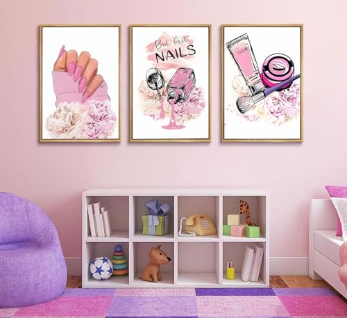 Pink Fashion Women Nail Wall Art Poster Set - Purple / 16x24