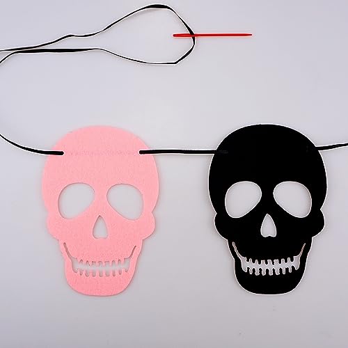 Black Pink Skull Garland Banner for Halloween DIY Decorations - Felt Skeleton Decor