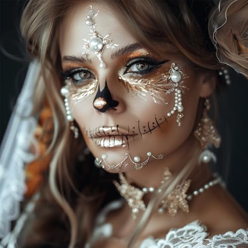 Halloween Face Paint Kit with Brush & Crystal Sheet for Spooky Makeup - Unisex
