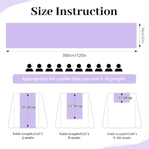 Purple Chiffon Table Runner 10Ft 27 Inch 10 Pcs Spring Wedding Decor - Light Purple