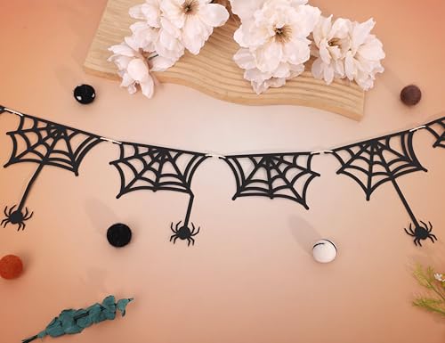 Halloween Spider Web Banner Garland - Black Spider Decoration - Spider Variation