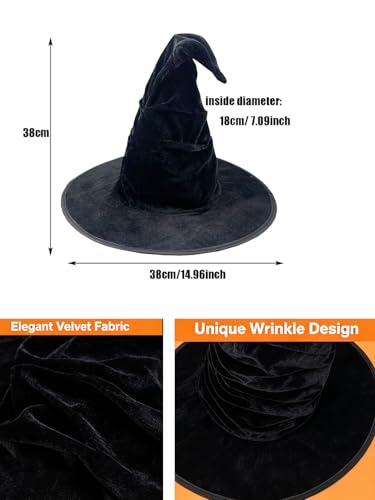 Halloween Witch Hat for Women - Ruched Wizard Costume Accessory