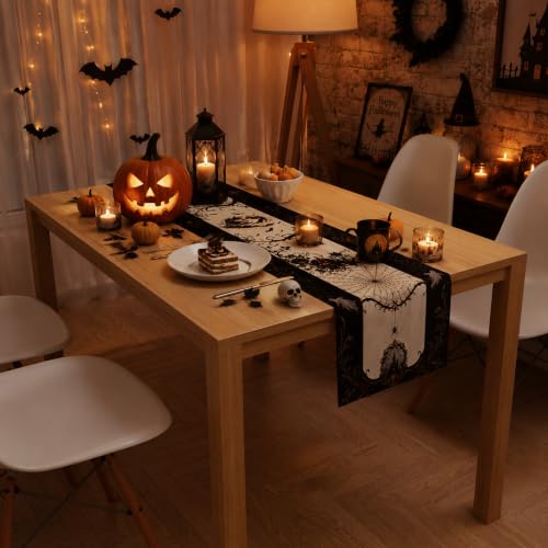 Halloween Gothic Pumpkin Ghost Spider Web Table Runner - OHOME Halloween Decorations