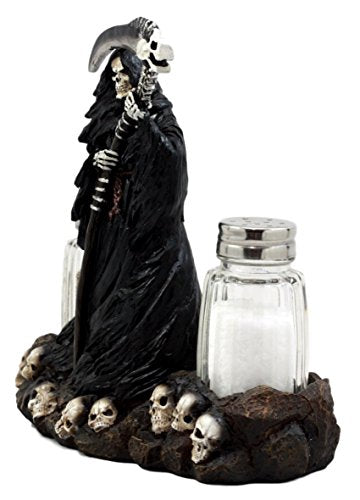 Day of the Dead Grim Reaper Salt & Pepper Shaker Holder Set - Gothic Decor