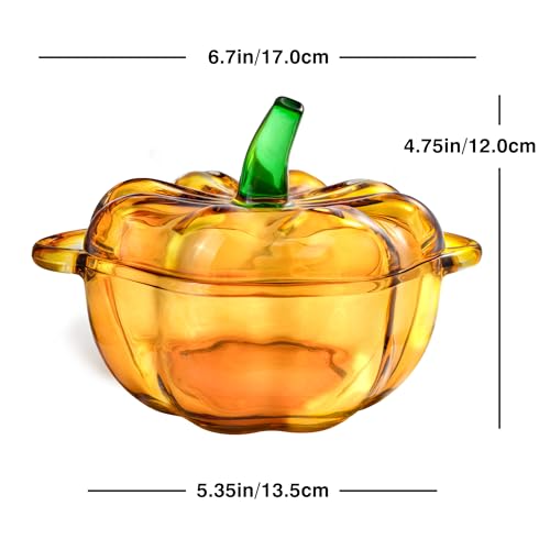Glass Pumpkin Bowl with Lid - Fall Thanksgiving Decor, Halloween Gift Style 3