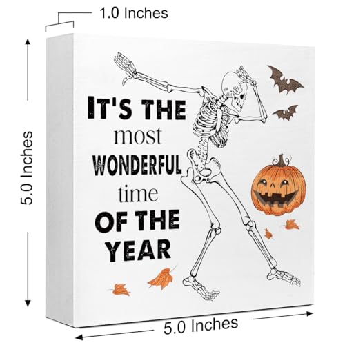 Autumn Wooden Block Sign - Skeleton Pumpkins Fall Halloween Decor - Most
