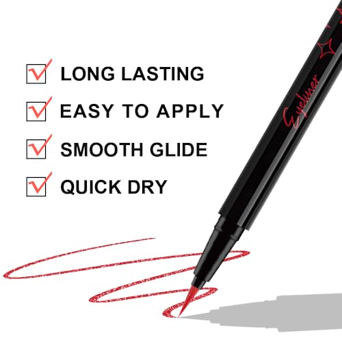 Liquid Eyeliner Pen - Red Glitter Shimmer Waterproof Eye Makeup - Pack of 1 - Variation 09#