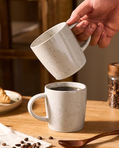Meteor Creamy White Coffee Mug Set of 4 - 13 oz Ceramic Cups with Handle