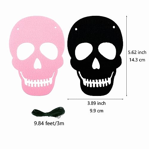 Black Pink Skull Garland Banner for Halloween DIY Decorations - Felt Skeleton Decor