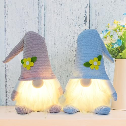 2PC Easter Gnome Decorations with Lights - Handmade Spring Home Decor Gifts
