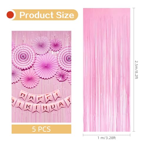 Macaron Pink Foil Curtain Backdrop 3.2ft x 8.2ft - 10 Pack Party Decoration