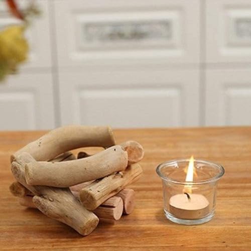 Wooden Tea Light Candle Holder Set with Glass Cups - Rustic Coastal Style, Pack of 3