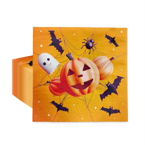 Funny Halloween Luncheon Napkins - 6.5x6.5 in, 50 Pack, Colorful Fall Decor