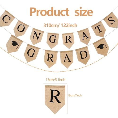 Black Graduation Burlap Banner 2026 - Congrats Grad Garland Rustic Party Decor