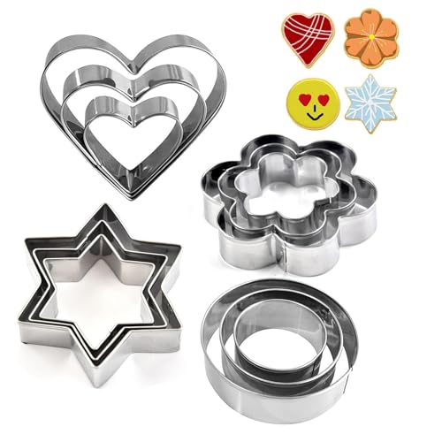 12 Pcs Stainless Steel Cookie Cutter Set with 4 Shapes & Multiple Sizes