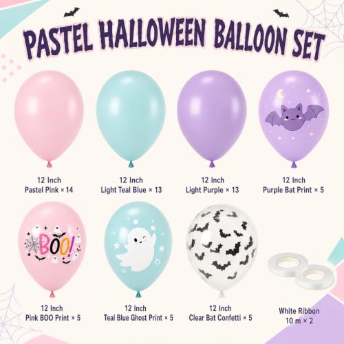 Pastel Halloween Balloons Set - Pink Blue Purple for Spooky Party Decor - Variation Pink Purple