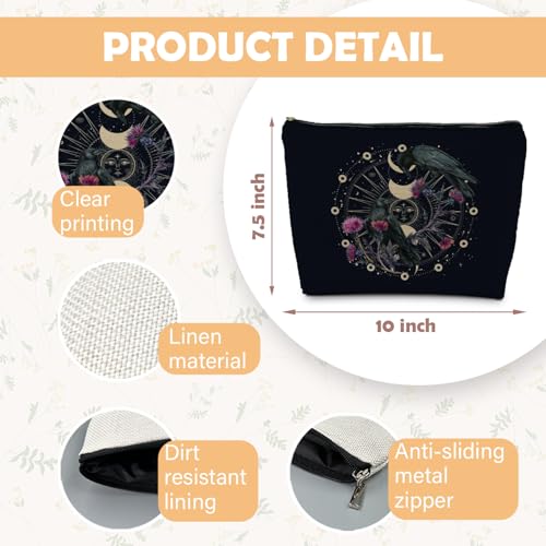 Goth Raven Cosmetic Bag - Celestial Sun & Moon Phase Witchy Makeup Bag for Women - Variation 2