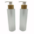 2PCS 150ML/5oz Empty Refillable Frosted Glass Pump Bottles Container Holder Vials Pot Storage with Bamboo Screw Pump Head for Bath Shower Shampoo Hair-Conditioner Cleanser Makeup Liquids