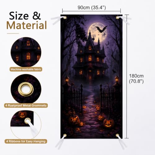 Halloween Door Cover Purple Castle Horror Party Decor - Variation 9