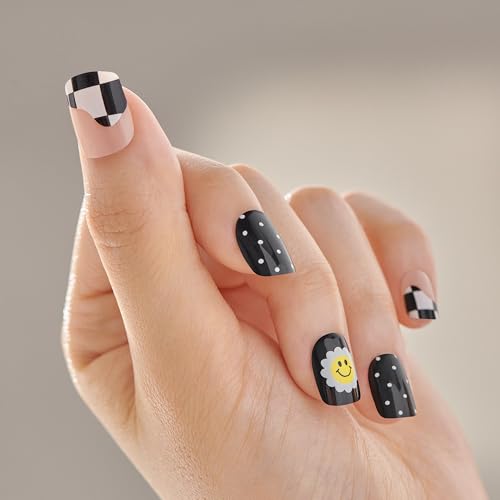 Press-On Nails with Adhesive - Black Short Squoval Design, 30 Count