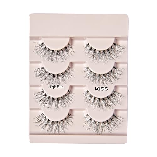 Natural False Eyelashes 4 Pairs - High Bun Style, 12mm, Reusable Cluster Lashes - Easy to Apply - Variation: High Bun