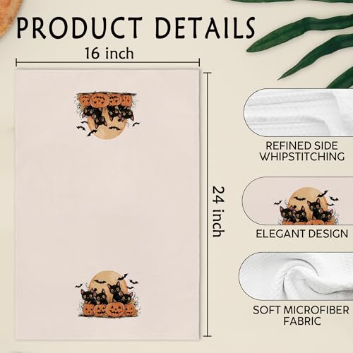 Black Bat Pumpkin Halloween Kitchen Hand Towels Set of 2 - Fall Bathroom Decor