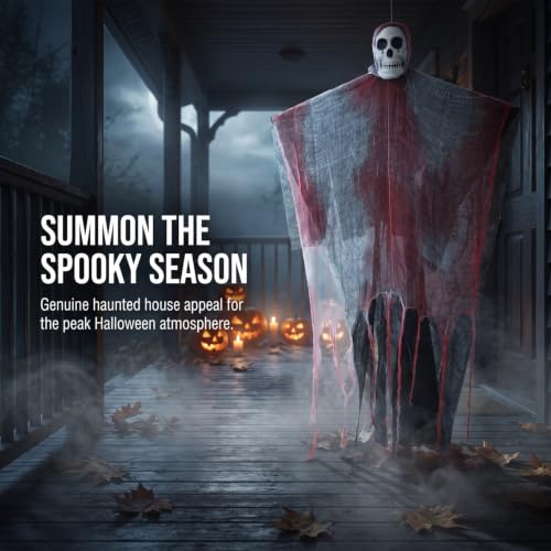 Hanging Ghost Halloween Decorations with Lights - Outdoor 33 Inch Spooky Decor