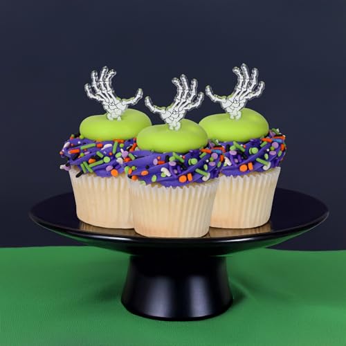 Halloween Skeleton Hands Cupcake Toppers - Food Safe Plastic Decor, 24 Pack
